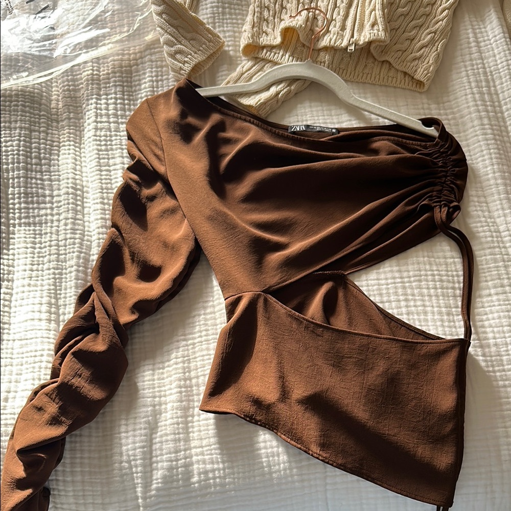 Zara Brown Asymmetrical Women's Top